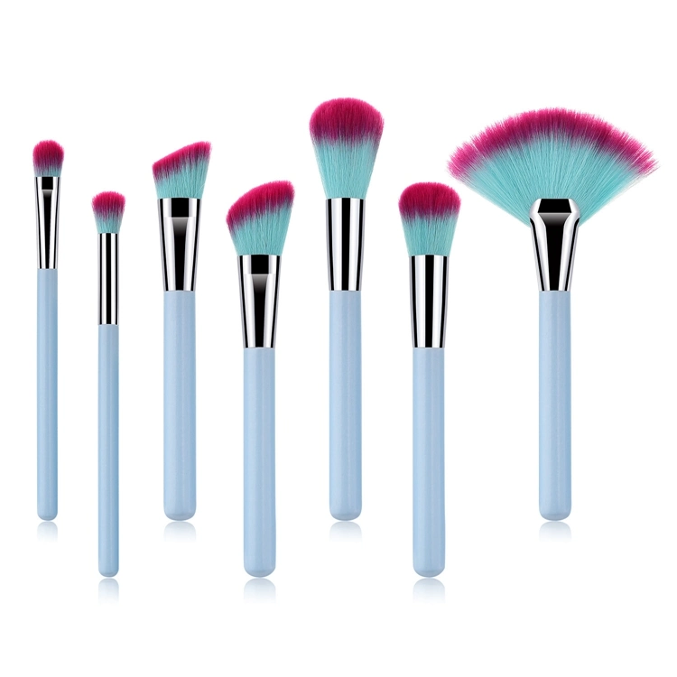 Best Brush 7PCS Makeup Brushes Light Blue Travel Set Synthetic Powder Foundation Eyeliner Cosmetics Brush