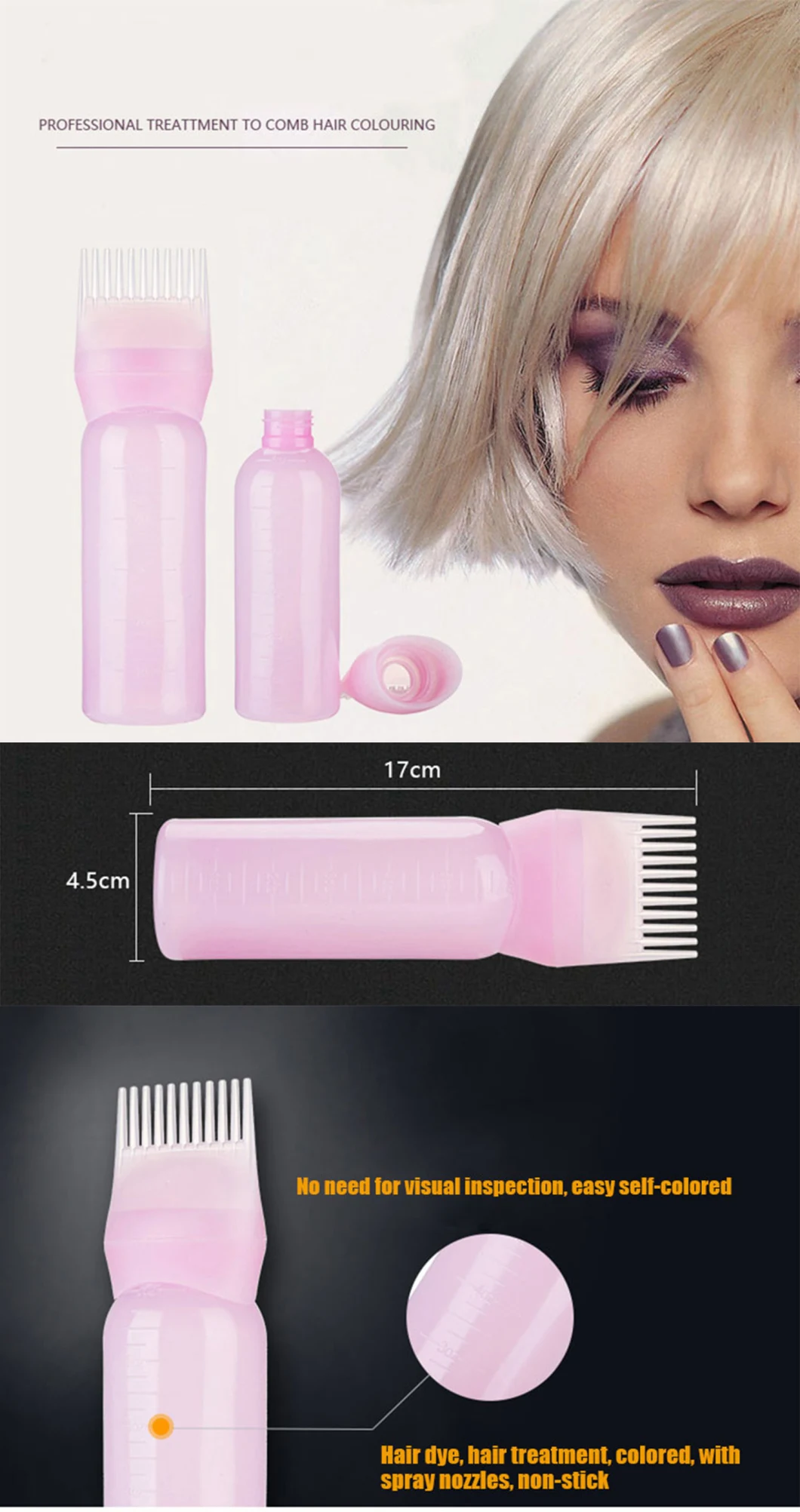 Empty Hair Dye Shampoo Bottle with Applicator Brush Dispensing Salon Hair Coloring Dyeing Bottle Hairdressing Styling Tool