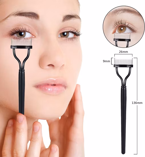 Pettine per ciglia Piegaciglia Denti in metallo Separatore per ciglia Applicatore per mascara Definitore per ciglia con coperchio per pettine Arco Strumento pennello cosmetico Nero Esg13742